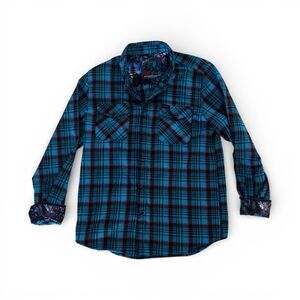 Retro Rifle Flannel Shirt Mens Medium Blue Jason Voorhees Plaid Friday the 13th